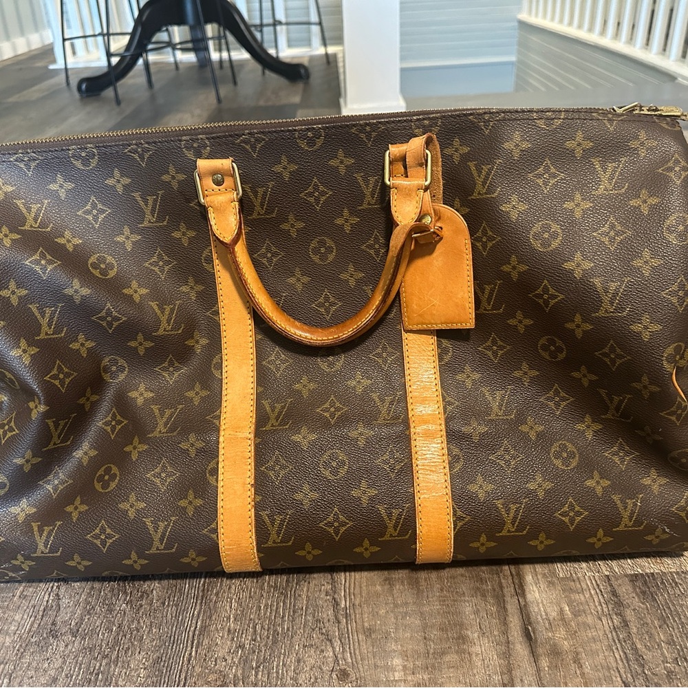 Louis Vuitton Brown Keepall Duffel with Monogram Canvas & Vachetta Leather Trim